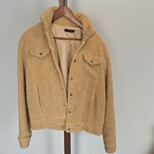 Zaful Tan Sherpa Jacket Womens Size M